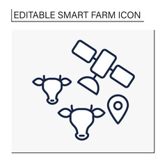Monitoring line icon. Tracking location of domestic animals by satellite. Digital technologies in agriculture.Smart farm concept. Isolated vector illustration. Editable stroke
