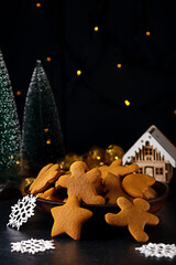 Gingerbread cookies in the form of different figures with Christmas symbols