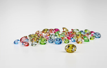 Colorful Gemstones placed on white background 3d rendering