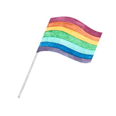 Watercolor drawing LGBT rainbow flag isolated on white background.