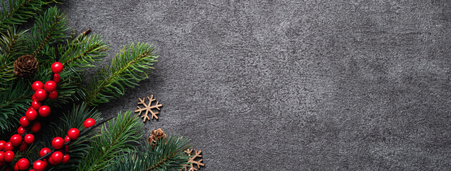 Christmas background design concept with fir tree branch border frame.