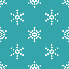 White snowflakes on blue background geometric seamless pattern.