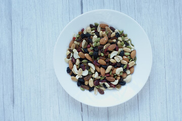 close up of many mixed nuts 