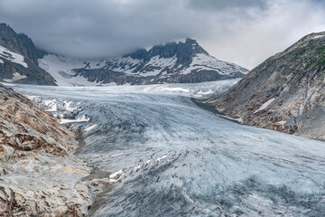 Mountainscape with the Rhone glacier near Oberwald in the Valais