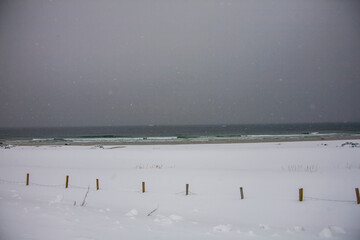 Winter in Bleik Beach, Lofoten Islands, Northern Norway