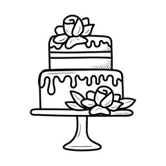 cake in linear doodle style. hand-drawn simple drawing 