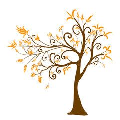 creative tree with yellow pointed foliage, pattern on white background