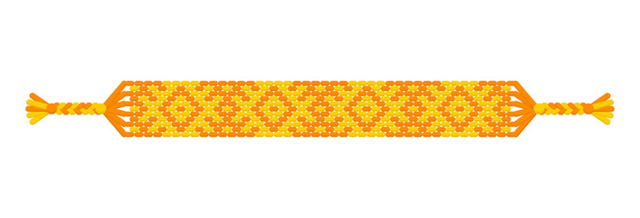 Vector multicolored handmade hippie friendship bracelet of yellow and orange threads. - obrazy, fototapety, plakaty