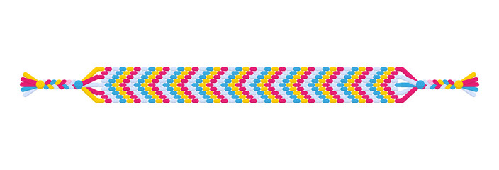 Vector multicolored handmade hippie friendship bracelet of red, yellow and blue threads.
