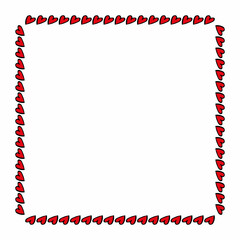 Square frame with festive red hearts on white background. Vector image.