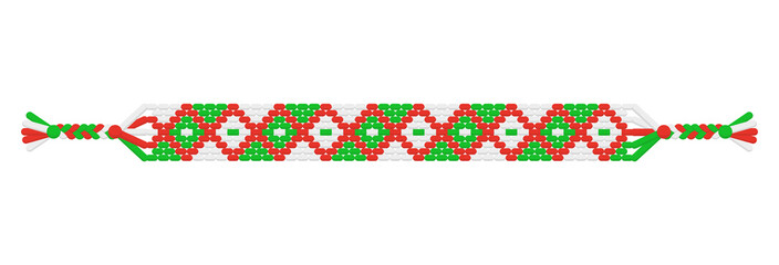 Fototapeta premium Vector Christmas handmade hippie friendship bracelet of green, red and white threads.