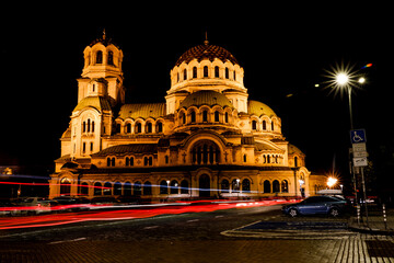 Fototapeta na wymiar Alexander Nevsky Church Light Trails Sofia Bulgaria