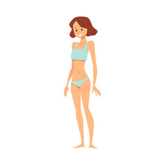 Underweight anorexic woman with low BMI, flat vector illustration isolated. - obrazy, fototapety, plakaty