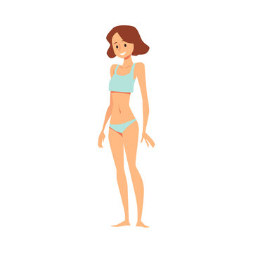 Underweight anorexic woman with low BMI, flat vector illustration isolated.