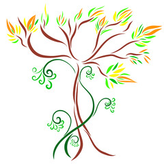 graceful blooming mythical tree, abstract colorful pattern