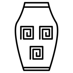 Ceramic urn, Egyptian amphora, flower vase or ikebana. Geometric design. Interior decoration. Vector icon, outline, isolated.