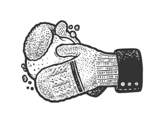 hands in mittens make a snowball sketch engraving vector illustration. T-shirt apparel print design. Scratch board imitation. Black and white hand drawn image.