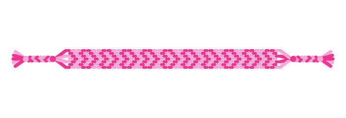 Vector boho love handmade hippie friendship bracelet of pink threads.