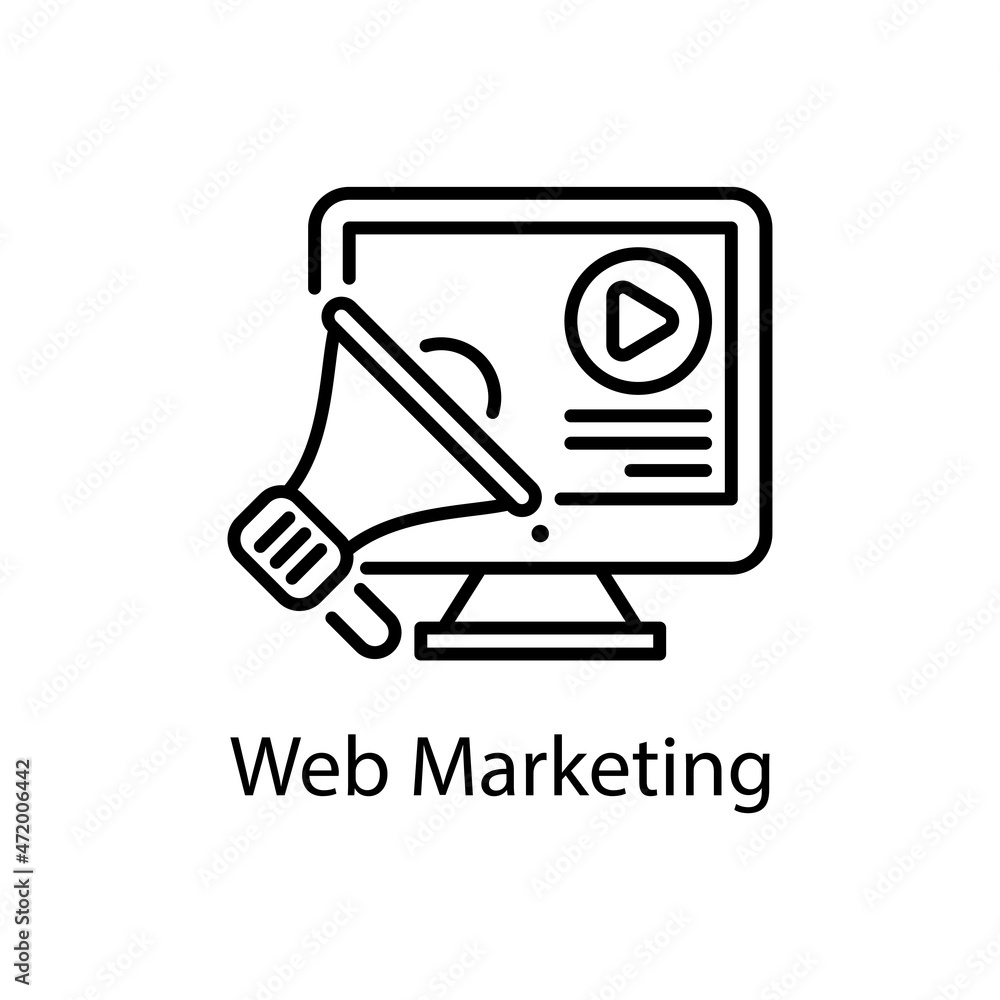 Poster web marketing vector outline icon design illustration. web and mobile application symbol on white ba