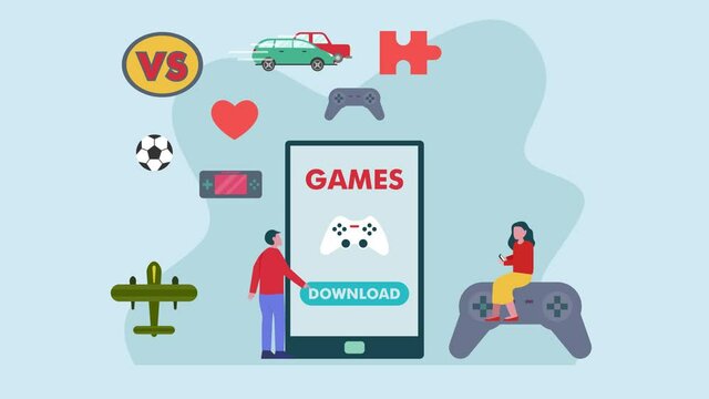 Two people download a game apps on smartphone