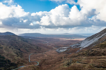 Aerial view of the R256 between Cnoc na Laragacha and the Muckish Mountain in County Donegal - Ireland