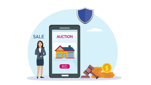 Young woman selling a house in online auction