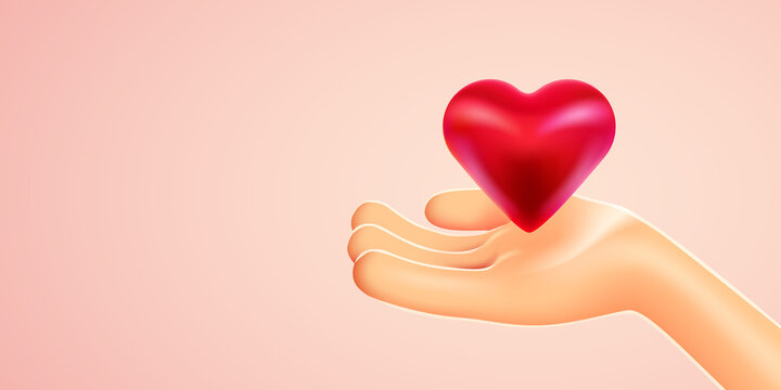 Health, medicine, charity or valentine day concept - closeup of hand holding red heart.