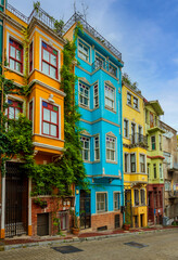 Obraz premium Balat district street view in Istanbul. Balat is popular tourist attraction in Istanbul, Turkey.
