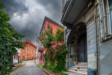 Balat district street view in Istanbul. Balat is popular tourist attraction in Istanbul, Turkey.