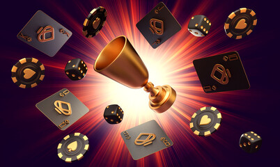 casino trophy roulette set card banner chips 3d render 3d rendering illustration 