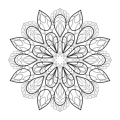 Decorative mandala with simple soft patterns on a white isolated background. For coloring book pages.