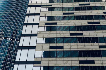 RUSSIA, MOSCOW: Bottom up scenic cityscape view of industrial glass skyscrapers 