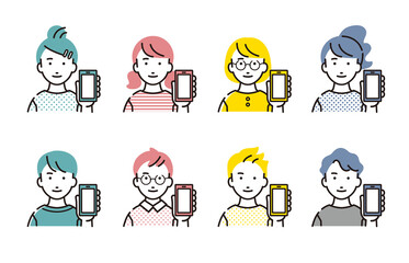 スマホの画面を見せる子供セット