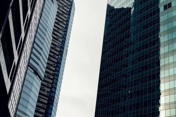 RUSSIA, MOSCOW: Bottom up scenic cityscape view of industrial glass skyscrapers 