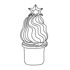 Christmas cake in the shape of a Christmas tree. Drawn in one continuous line.