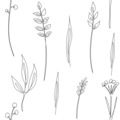 Line art foliage. Seamless pattern. Hand painting © Alena