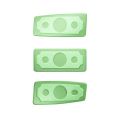 Dollar banknote. Green paper bill. Fly cartoon money isolated on white background