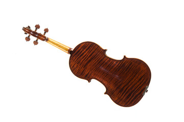 Viola from behind showing the wood grain, stringed musical instrument from the viol family, used in...
