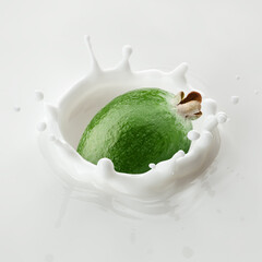 Feijoa falls into milk, yoghurt, sour cream, Splash