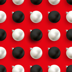 A red Seamless Christmas Pattern with black and white balls