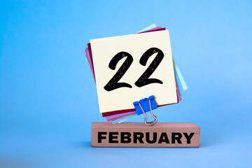 February 22. 22th day of the month, calendar date. Winter month, day of the year concept.