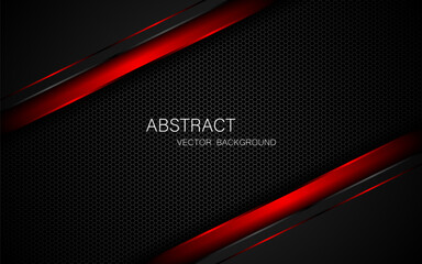Dark steel mesh abstract background with black and red polygon shapes, free space for design. modern technology innovation concept background	