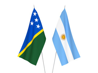 National fabric flags of Argentina and Solomon Islands isolated on white background. 3d rendering illustration.