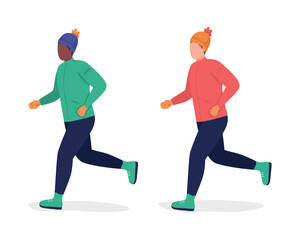 Obraz premium Men running in winter semi flat color vector character set. Posing figure. Full body people on white. Outdoor recreation isolated modern cartoon style illustration for graphic design and animation