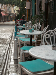 Fototapeta na wymiar Istanbul, Turkey - November 08, 2021: Cafe Naftalin street view, Balat district of Istanbul