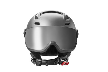 ski helmet with visor isolated on white background. Modern Grey ski helmet and visor isolated on...
