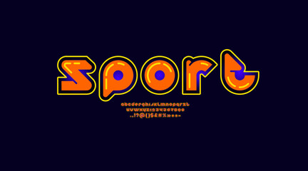 Technical orange rounded font, modern sport alphabet, trendy letters from A to Z and numbers from 0 to 9, vector illustration 10EPS