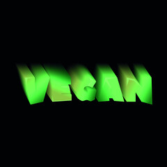 vegan 3d text illustration on black font. vegetarian simbol. gradient.