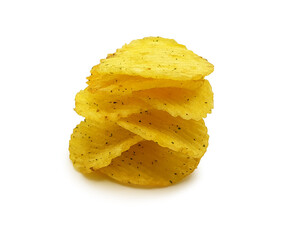 Rippled potato chips with spice isolated on white background