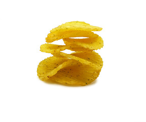 Rippled potato chips with spice isolated on white background